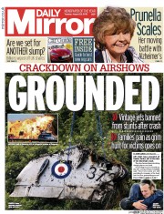 Daily Mirror Newspaper Front Page (UK) for 25 August 2015