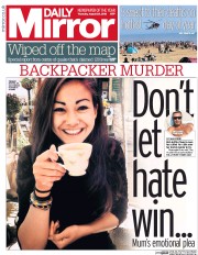 Daily Mirror (UK) Newspaper Front Page for 25 August 2016