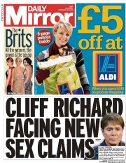 Daily Mirror Newspaper Front Page (UK) for 26 February 2015