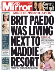 Daily Mirror Newspaper Front Page (UK) for 26 March 2014