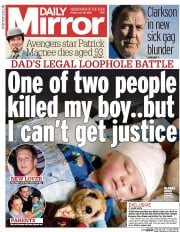 Daily Mirror Newspaper Front Page (UK) for 26 June 2015