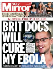 Daily Mirror Newspaper Front Page (UK) for 26 August 2014
