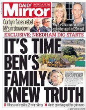 Daily Mirror (UK) Newspaper Front Page for 26 September 2016