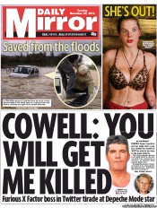 Daily Mirror Newspaper Front Page (UK) for 27 November 2012