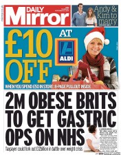 Daily Mirror Newspaper Front Page (UK) for 27 November 2014