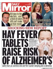 Daily Mirror Newspaper Front Page (UK) for 27 January 2015
