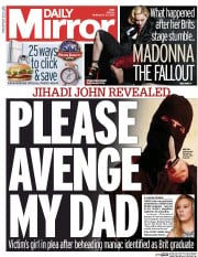 Daily Mirror Newspaper Front Page (UK) for 27 February 2015