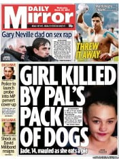 Daily Mirror (UK) Newspaper Front Page for 27 March 2013