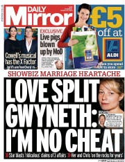 Daily Mirror Newspaper Front Page (UK) for 27 March 2014