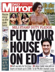 Daily Mirror Newspaper Front Page (UK) for 27 April 2015