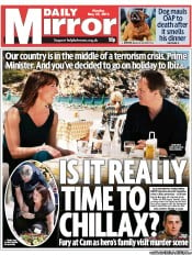 Daily Mirror Newspaper Front Page (UK) for 27 May 2013