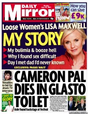 Daily Mirror Newspaper Front Page (UK) for 27 June 2011