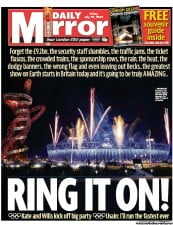 Daily Mirror Newspaper Front Page (UK) for 27 July 2012