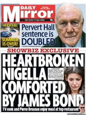 Daily Mirror Newspaper Front Page (UK) for 27 July 2013