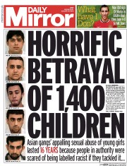 Daily Mirror Newspaper Front Page (UK) for 27 August 2014