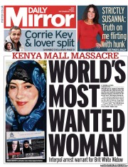 Daily Mirror Newspaper Front Page (UK) for 27 September 2013