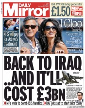 Daily Mirror (UK) Newspaper Front Page for 27 September 2014