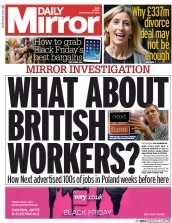 Daily Mirror Newspaper Front Page (UK) for 28 November 2014