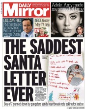 Daily Mirror (UK) Newspaper Front Page for 28 November 2015