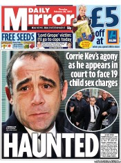 Daily Mirror Newspaper Front Page (UK) for 28 February 2013