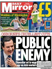 Daily Mirror Newspaper Front Page (UK) for 28 June 2013