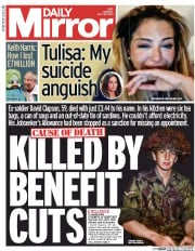 Daily Mirror (UK) Newspaper Front Page for 28 July 2014