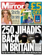 Daily Mirror (UK) Newspaper Front Page for 28 August 2014