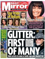 Daily Mirror Newspaper Front Page (UK) for 29 October 2012