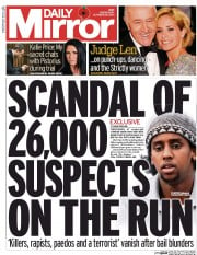 Daily Mirror Newspaper Front Page (UK) for 29 October 2014