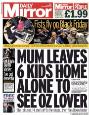 Daily Mirror (UK) Newspaper Front Page for 29 November 2014