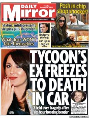 Daily Mirror Newspaper Front Page (UK) for 29 January 2013