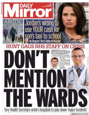 Daily Mirror Newspaper Front Page (UK) for 29 January 2015