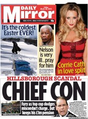 Daily Mirror Newspaper Front Page (UK) for 29 March 2013