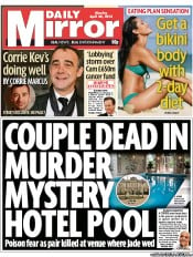 Daily Mirror Newspaper Front Page (UK) for 29 April 2013
