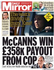 Daily Mirror Newspaper Front Page (UK) for 29 April 2015