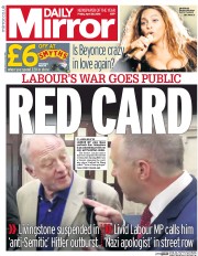 Daily Mirror (UK) Newspaper Front Page for 29 April 2016