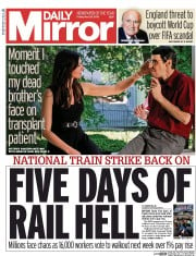 Daily Mirror Newspaper Front Page (UK) for 29 May 2015