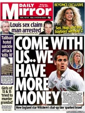 Daily Mirror Newspaper Front Page (UK) for 29 June 2011