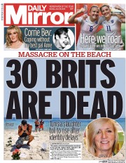 Daily Mirror Newspaper Front Page (UK) for 29 June 2015