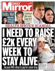 Daily Mirror Newspaper Front Page (UK) for 29 July 2014