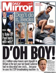 Daily Mirror Newspaper Front Page (UK) for 2 October 2013