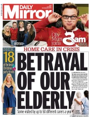 Daily Mirror (UK) Newspaper Front Page for 2 December 2014