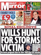 Daily Mirror (UK) Newspaper Front Page for 2 January 2013
