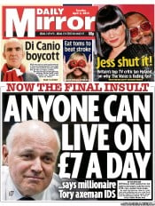 Daily Mirror (UK) Newspaper Front Page for 2 April 2013