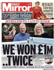 Daily Mirror (UK) Newspaper Front Page for 2 April 2015