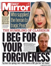 Daily Mirror Newspaper Front Page (UK) for 2 May 2014