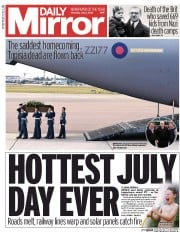 Daily Mirror (UK) Newspaper Front Page for 2 July 2015
