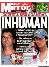 Daily Mirror Newspaper Front Page (UK) for 2 August 2013