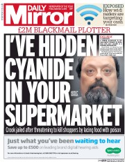 Daily Mirror (UK) Newspaper Front Page for 2 September 2016