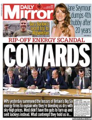Daily Mirror Newspaper Front Page (UK) for 30 October 2013